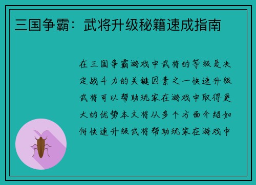 三国争霸：武将升级秘籍速成指南
