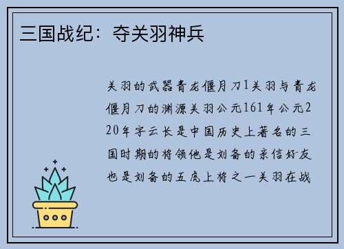 三国战纪：夺关羽神兵